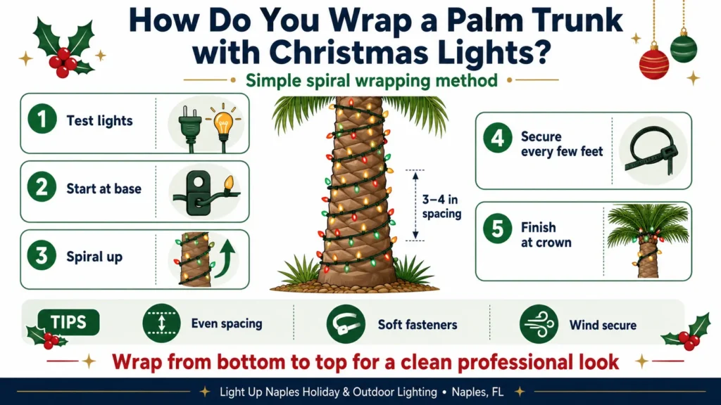 How Do You Wrap a Palm Trunk with Christmas Lights