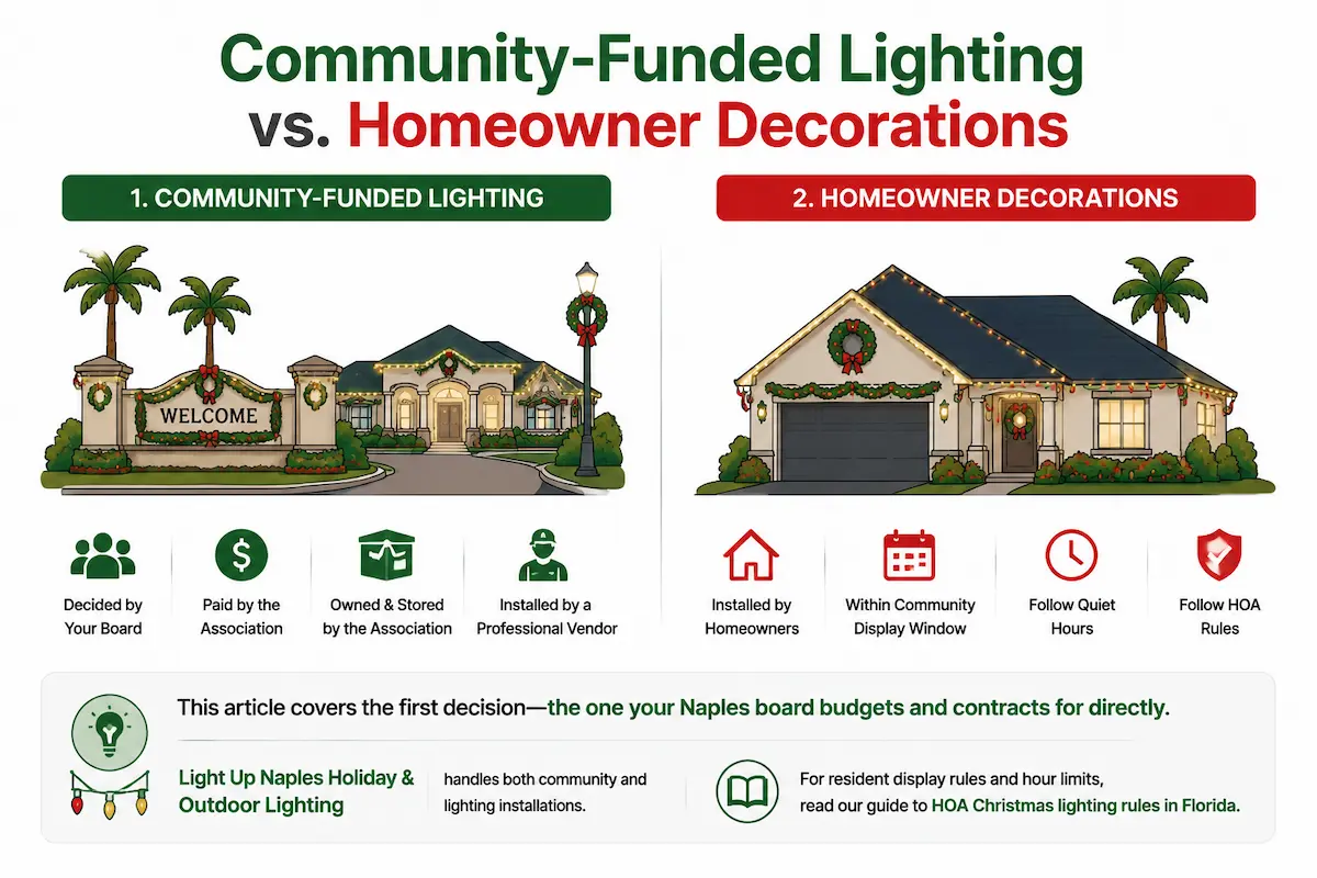 Community-Funded Lighting vs Homeowner Decorations