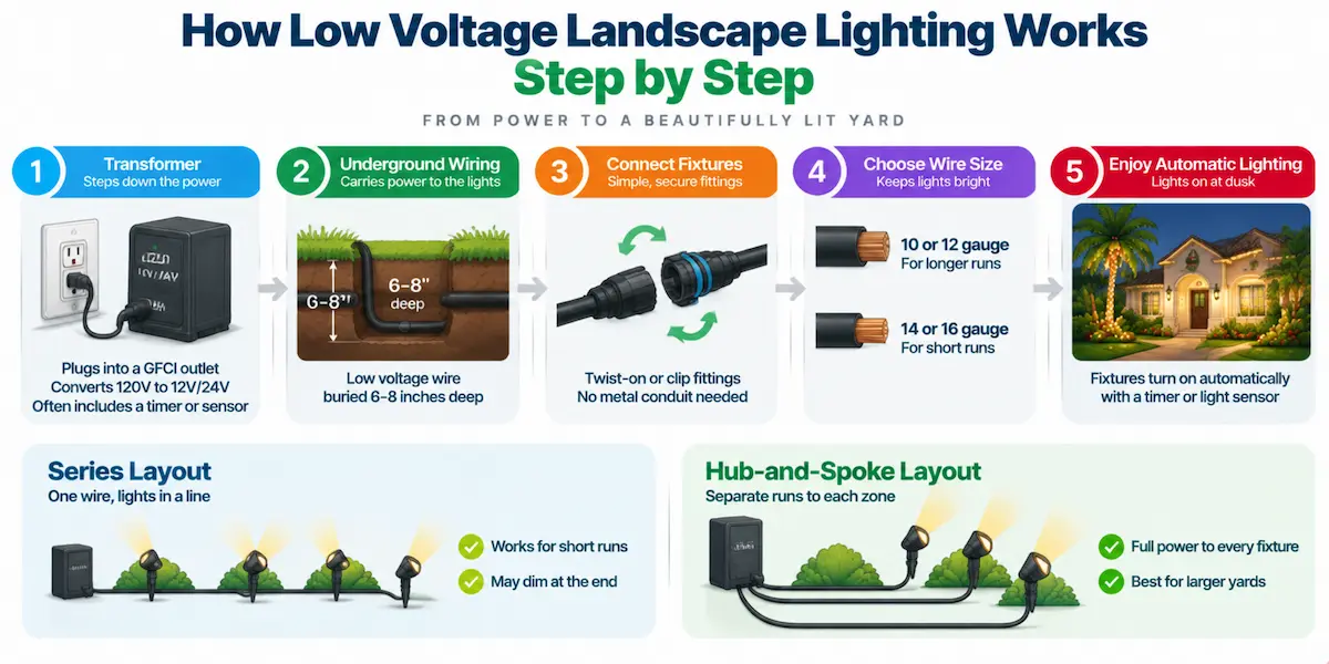 How Does Low Voltage Landscape Lighting Work, Step by Step