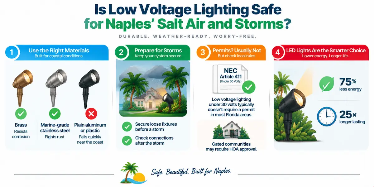Is Low Voltage Lighting Safe for Naples’ Salt Air and Storms